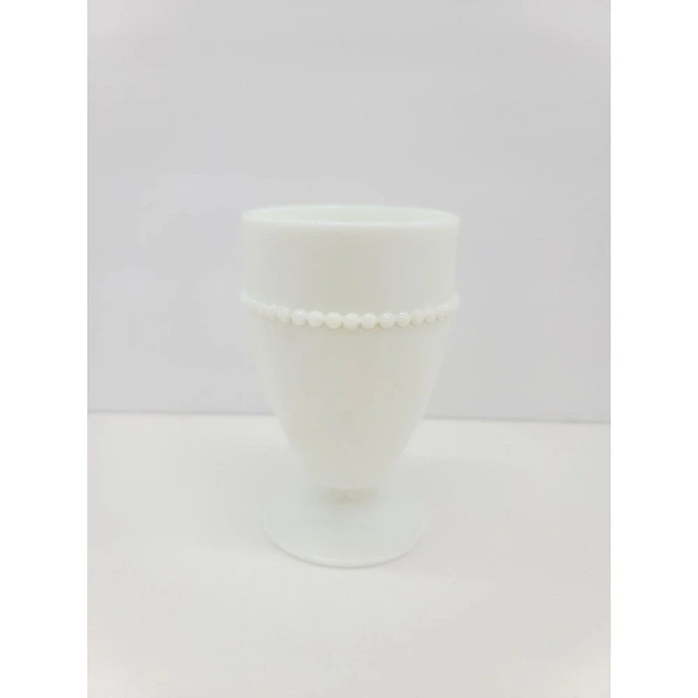 Vintage Westmoreland Milk Glass Beaded Edge Footed Goblet Cup 5